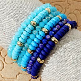 Strand 6 Pieces Crystal Clay Beaded Bracelet Set For Women