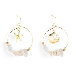 Hoop Huggie Fashion Starfhish Dangle Earrings Gold Alloy Sea Shell Charm Jewellery For Women Round Circle With Stone Beads Summer Dr Dh2Kq