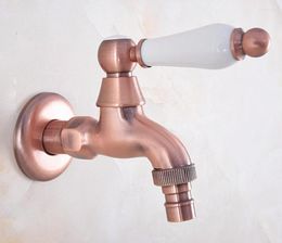 Bathroom Sink Faucets Antique Red Copper Wall Mount Ceramic Handle Washing Machine Faucet Out Door Tap Dav334