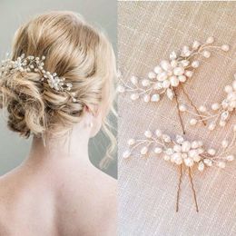 Hair Clips Elegant Brides Wedding Crystal Pearl Flower Pins Charm Handmade Stick Headpiece Bridal Jewellery Accessories