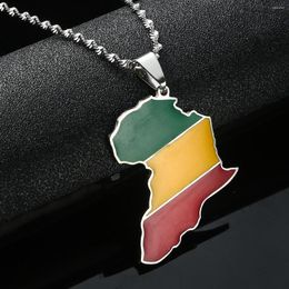 Pendant Necklaces Africa Map & Congo Flag Unisex Silver Color Jewelry Gift