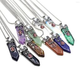 Pendant Necklaces Natural Stone Pendants Necklace Sword Shape Healing Crystal Agate Stainless Steel Chain For Jewellery Gift