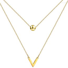 Pendant Necklaces MinaMaMa Multilayer Stainless Steel Chain Ball Letter V For Women Trendy Jewellery Valentine Gift
