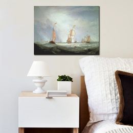 Arte Decorativa Helvoetsluys Navios Saindo para o Mar Joseph William Turner Pintura em Tela Paisagens Marítimas Pintadas à Mão