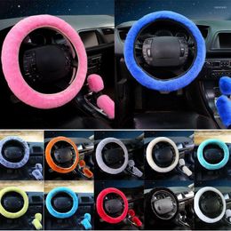 Steering Wheel Covers 3pcs/Set Warm Faux Wool Cover 38cmFur Fluffys Thick Auto Plush Soft Decoration