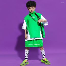 Stage Wear Kid Cool Hip Hop Clothing White Graphic Tee Oversized T Shirt Top Green Summer Shorts For Girl Boy Jazz Dance Costume Clothes