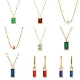 Pendant Necklaces Women Rectangle Zircon Necklace Earrings Gold Colour Plated Stainless Steel Choker Non Tarnish Titanium Jewellery