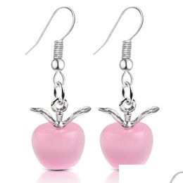 Charm New Sweet Pink Opal Stone Apple Shape Statement Earrings For Women Girl Lovely Cute Fashion Stud Earings Jewelry Lover Gifts D Dhvql