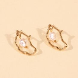 Stud Earrings Trendy Gold Plated Alloy Irregular Pearl Push-back Eardrop Women Fashion Accessories Wedding Birthday Party Gift