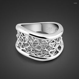 Cluster Rings 925 Sterling Silver Ring Women's Mesh Design Solid Lady Jewellery Valentine's Day Present Bijoux