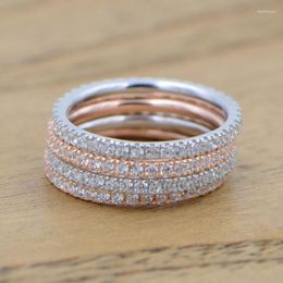 Cluster Rings Real Rose Gold Color Silver For Women Simple Classic Wedding Ring S925 Stamp Exquisite Cz Female Wholesale Jewelry