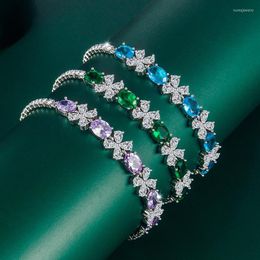 Link Bracelets 2023 Fashion Flower Chains For Women Brand Designer Sweet Statement Geometric Oval Zircon Bracelet Jewellery