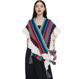 Scarves 2023 Bohemia Colorful Striped Women Lady Covers Cape Coat For Girls Fashion Wave Tassel Summer Winter Thicken Shawl