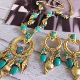 Chains Style Court Turquoise Necklace Silver Needle Earrings Hypoallergenic Jewellery Women Banquet Dress Accessories
