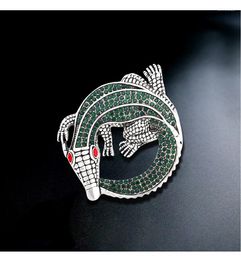 Brooches Male Vintage Green Blue Crystal Cute Crocodile For Men Luxury Silver Color Rhinestones Alloy Animal Brooch Safety Pin