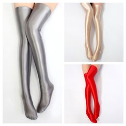 Socks Hosiery Non-slip Sexy Satin Glossy Silky Knee High Stockings Women Plus Size Long Sock Japanese Oil Shiny Smooth Knee-length Socks 230609