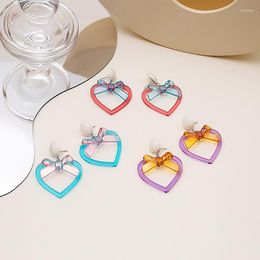 Dangle Earrings Acrylic For Women Love Peach Heart Bow Drop 2023 Vintage Small Fresh Leaf Acetate Girl Gift