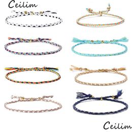 Charm Bracelets Handmade Braided Rope Bracelet With Friendship Card For Women Girls Fashion Designer Polyester Thread Beach Jewellery Dhy9Z