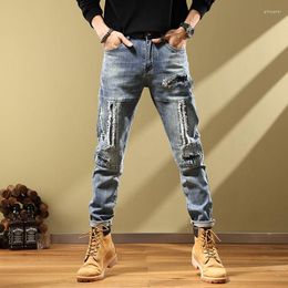 Men's Jeans Fashion Embroidery Ripped Men's Handsome Personality Broken Scrap Small Feet Vintage Old Style Autumn Pants