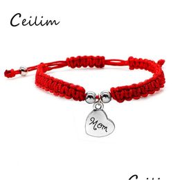 Chain Fashion Red Rope Handmade Weave Lucky Bracelets For Mom Sier Gold Plating Alloy Letter Charms Thanksgiving Gift Drop Delivery J Dhfr9