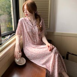 Women's Sleepwear Women's Silk Night Shirts Pink Leopard Long One-piece Shirt Dress Button Front Nightgown Woman Home Clothes Drop