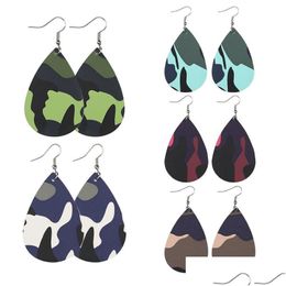 Charm Fashion Camouflage Painted Pu Leather Teardrop Dangle Earrings For Women Desiger Military Soft Faux Water Drop Delivery Jewellery Dhw73