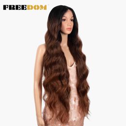 Woman Synthetic Lace Front Wigs For Women 36 inch Super Long Body Wavy Lace Wig Brown Pink Cosplay Wigs Heat Resistant 230524