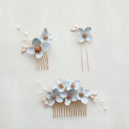 Hair Clips Light Blue Colour Floral Bridal Comb Pin Piece For Women Jewellery Wedding Accessories Handmade