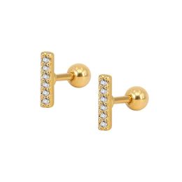 Stud Fashion Cz Clear Crystal Gem Zircon Bar Earrings Korean Style Bone Nails Round Earring For Elegant Girls Women Design Party Dro Dhzqf