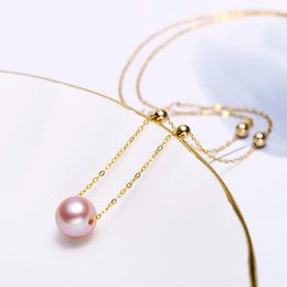 Chains Real 18K Gold Freshwater Pearl Pendant Necklace 8-8.5mm Round Pure AU750 Chain For Women Fine Jewellery