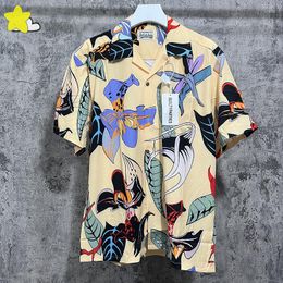 Men's Casual Shirts Hip Hop Hawaii Beach Style Short Sleeve Lapel Men Women High Quality Flowers Full Print Wacko Maria Yellow