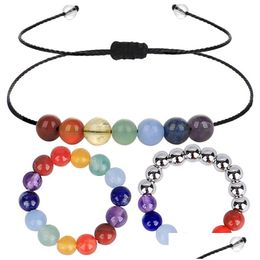 Charm Bracelets Handmade 7 Chakra Beaded Bracelet Amethyst Agate Stone Bead Braid Jewelry For Women Men Drop Delivery Dhi6G