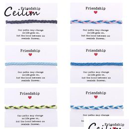 Charm Bracelets Newest Colorf Handmade Braided Wax Rope Bracelet With Friendship Card For Women Girls Friends Fashion Designer Summe Dhbtr