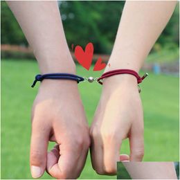 Charm Bracelets 2Pcs/Set Alloy Couple Magnetic Attraction Ball Creative Bracelet Heart Friendship Rope Men And Women Jewellery Gift Dr Dhjtp