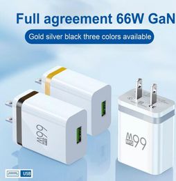 66W GaN Fast Wall Charger 2.1A Metal USB Power Adapter Quick Charging For iPhone 14 13 Pro Max Samsung Tablet PC Android Smart Phone US EU Version Travel Home Apple KO-99