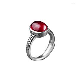 Cluster Rings S925 Silver Jewelry Fashion Handmade Open Red Corundum Ring
