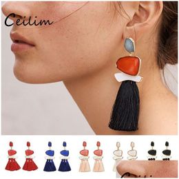 Dangle Chandelier Trendy Long Red Tassel Fringe Drop Earrings With Crystal Stone Statement Jewelry 6 Colors Charm For Women Access Dhso0