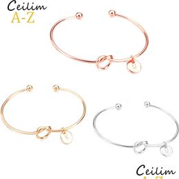 Bangle 26 Letter Rose Gold Sier Love Knot Bracelet Girl Will You Be My Bridesmaid Jewellery Personality Round Pendant Chain Drop Deliv Dhgba