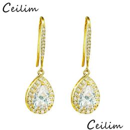 Dangle Chandelier Classic Water Drop Shaped Cubic Zirconia Earrings For Women Girls Bridal Big Hook Jewellery Brides Bridesmaid Deliv Dhnm0
