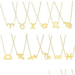 Pendant Necklaces Fashion Zodiac Sign 12 Constellation Pendants Charm Gold Chain Stainless Steel Choker For Women Girls Jewelry B Dr Dhzh7