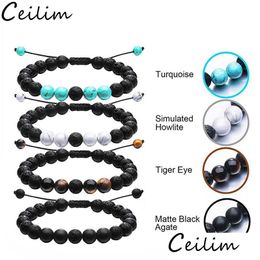 Beaded Mens Volcanic Lava Bracelets Adjustable Natural Stone Beads Matte Onyx Turquoises Braided Bracelet Bangles Healing Nce Yoga D Dhsek