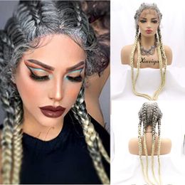 Hair pieces Xiweiya 36" Dutch Braid Lace Platinum Blonde Cornrow 4 Box Braids with Baby for Black Women Afro Crochet 230609