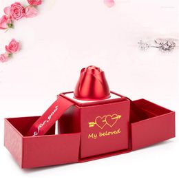 Jewellery Pouches Aluminium Alloy Simulation Rose Ring Boxes Display Storage Case Box Velvet Lining Engagement Marriage Gifts Friend