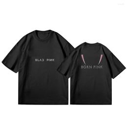 Men's T Shirts Kpop Pink Tour Print T-Shirt Men Women Fashion Casual Short Sleeve Harajuku Loose Oversized Tops Black Texture Bp