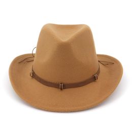 2019 fashion Women Man Wool Felt Western Cowboy Hats Wide Brim Jazz Fedora Trilby Cap Panama Style Carnival Hat Floppy Cloche Cap245s