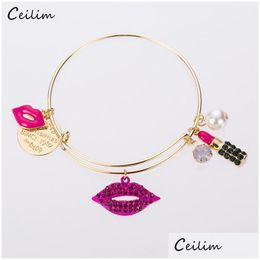 Bangle Fashion Lips Lipstick Cosmetic Charm Bracelets Diy Expandable Metal Bangles Girlfriends Gifts Drop Delivery Jewellery Dht0F