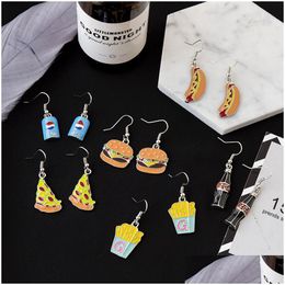 Dangle Chandelier Creative Food Drink Earring Sau Hamburger Drinking Bottle Fries Cola Drop Earrings For Women Fashion Jewelry Deli Dhxag