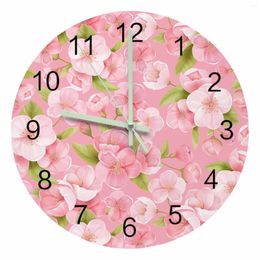 Wall Clocks Pink Flower Luminous Pointer Clock Home Interior Ornaments Round Silent For Living Room Bedroom Office Decor