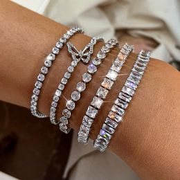 Link Bracelets Vintage Crystal Chain For Women Men Luxury Metal Silver Colour Shiny Butterfly Charm Bracelet Party Trendy Jewellery Gift