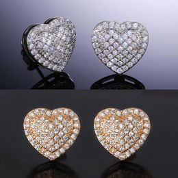 Stud Earrings Cute Heart Silver Color Gold With Bling Zircon Stone Hip Hop Fashion Jewelry For Women Korean